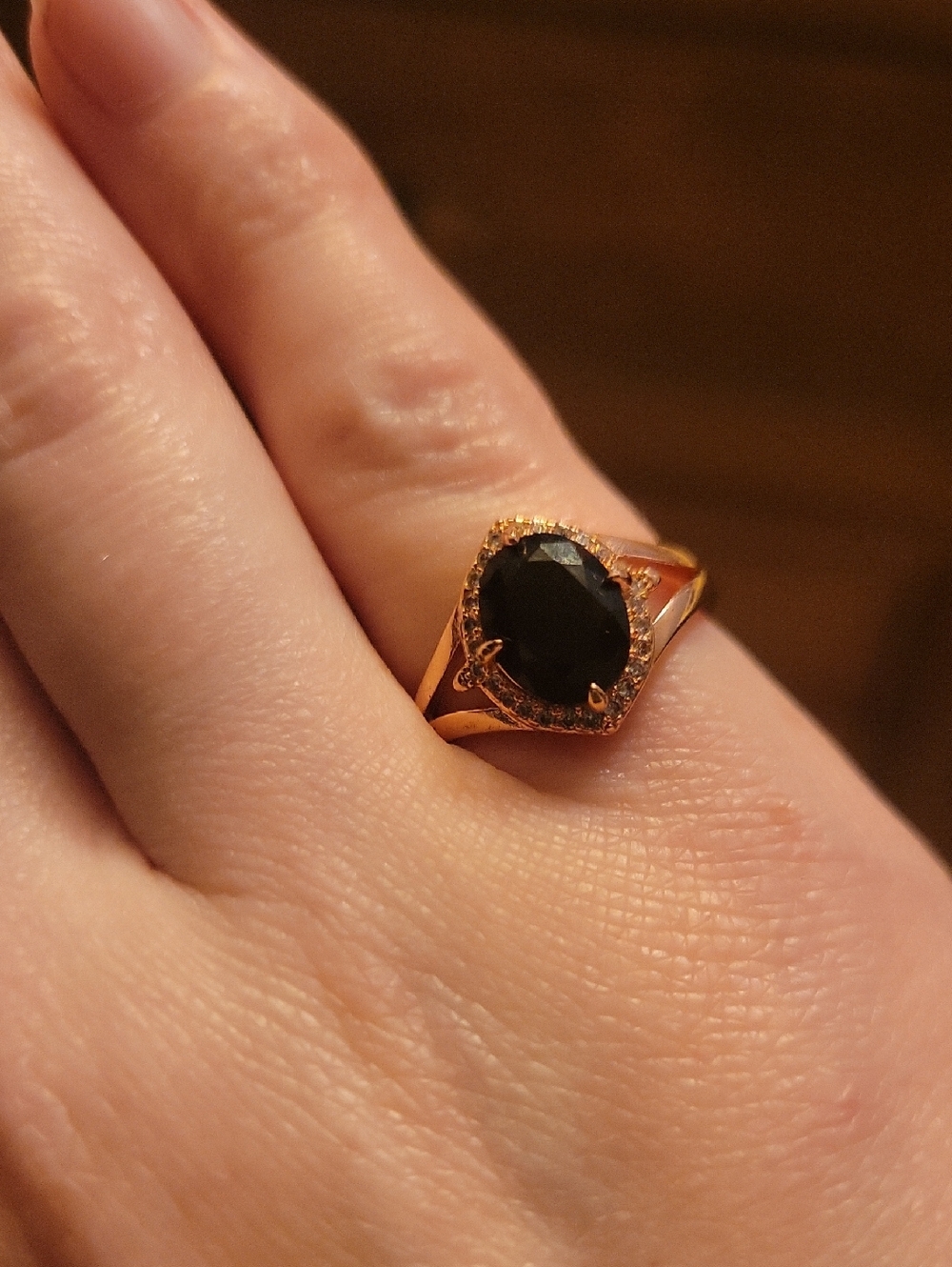 Gold-Tone Ring with Black Stone